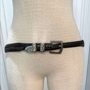 Genuine leather braided belt sz 36 with silver buckle